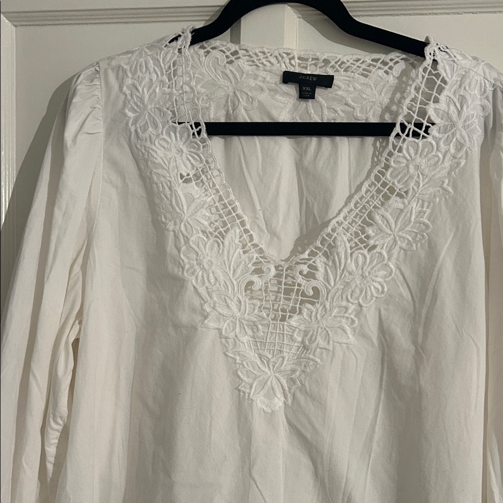 J Crew white Floral Lace V-Neck Blouse